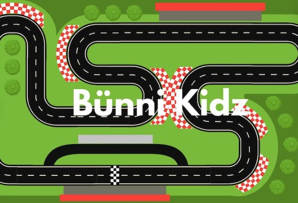 Custom race track decal design with a checkered finish line