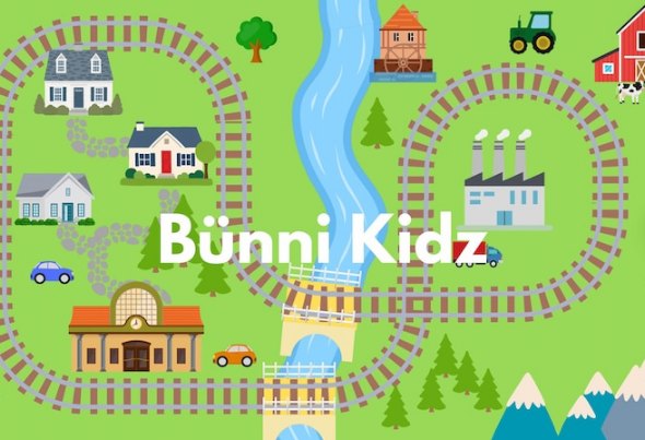 Custom train track decal with a river, farm, factory and station